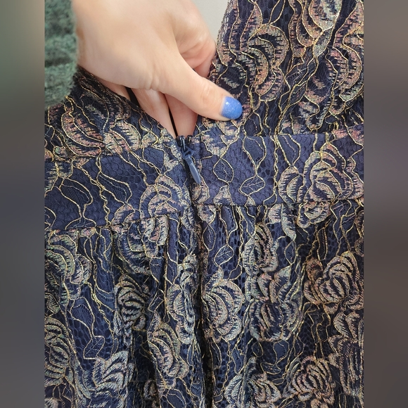 NWT Lulu's Blue & Gold Lace Skater Dress - Picture 3 of 7